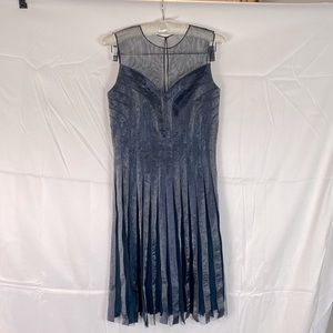 Adrianna Papell Shimmer Mesh Pleated Blue Gray Cocktail Mini Dress Women’s Sz 4